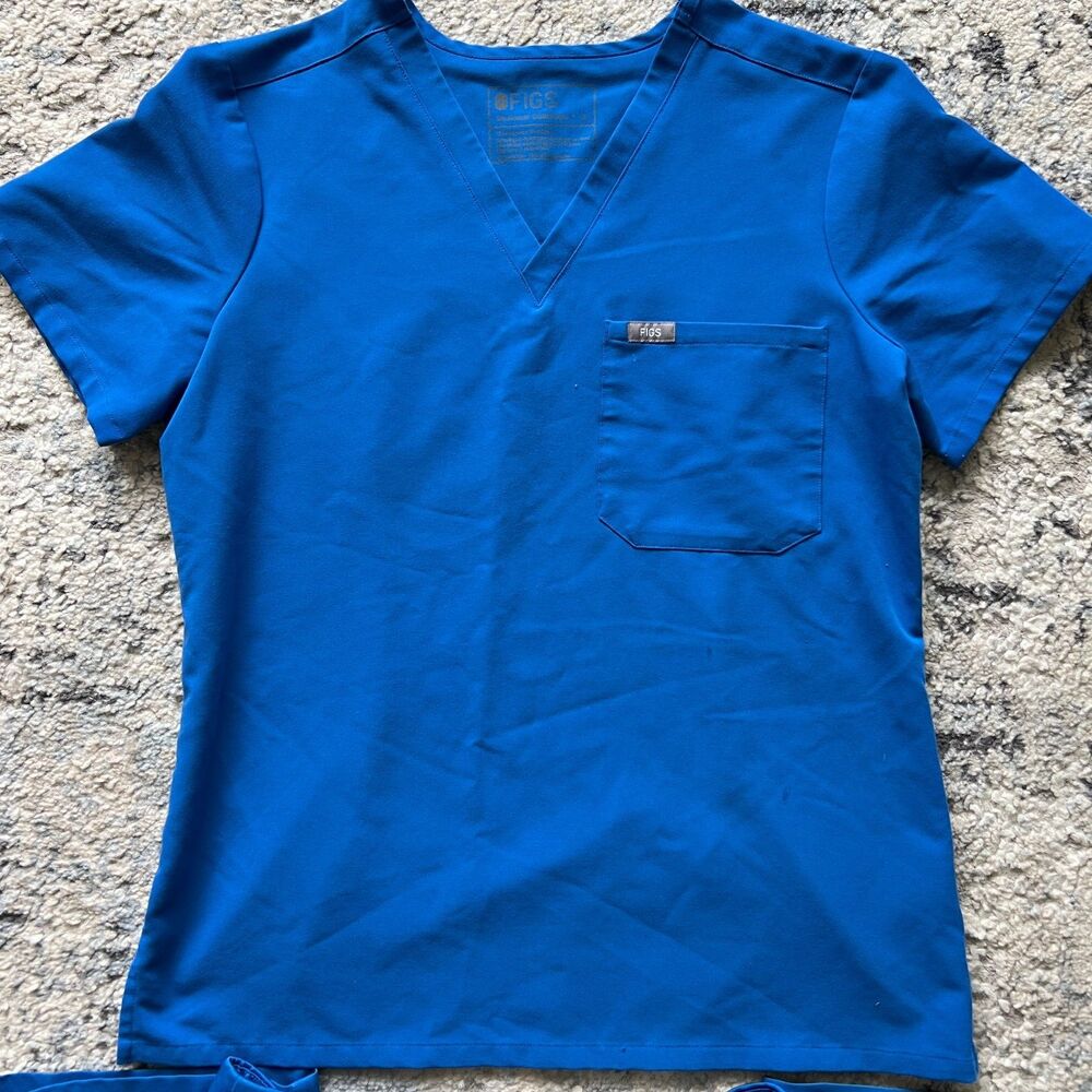 FIGS Catarina Scrub Top Women S Royal Blue V-Neck One Pocket Technical FIONx Blu